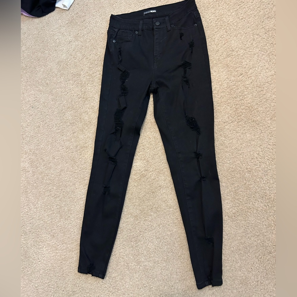 Fashion Nova Black Distressed Jeans